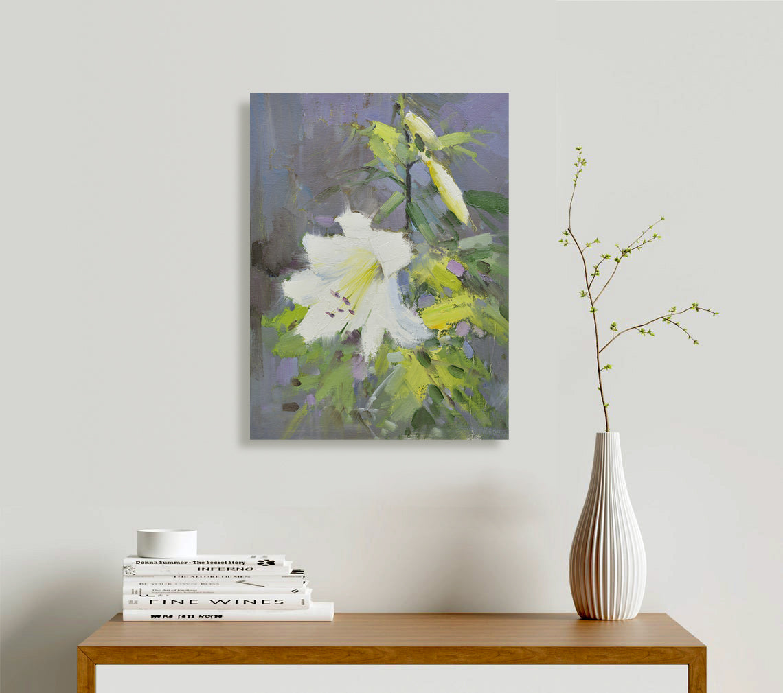 12x16 oil painting on canvas of white daylily flowers 22010520 image 1