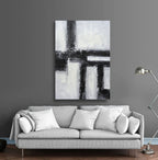 24x36 b&w abstract oil painting on canvas with blue flowers ST 1012 image 1