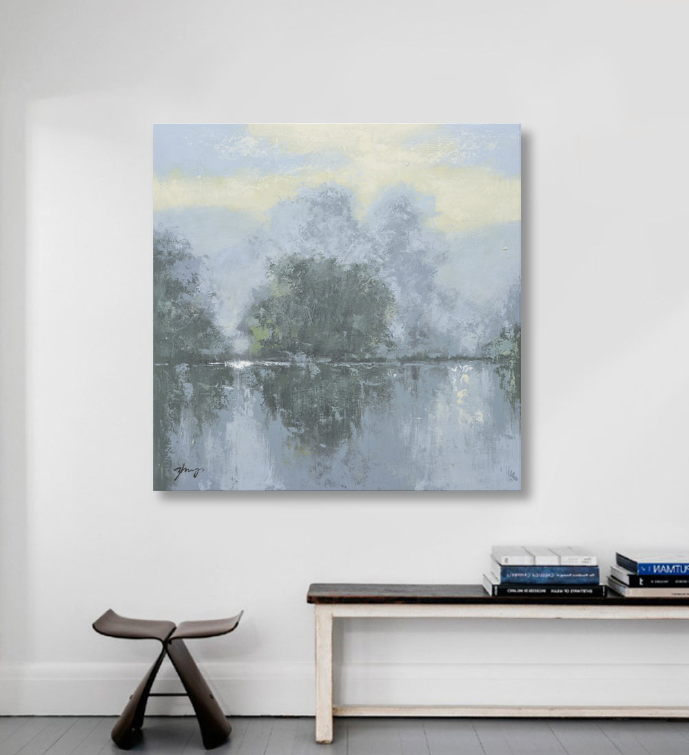 Studio art 35X35 large abstract gray landscape oil painting S-71912104 image 1