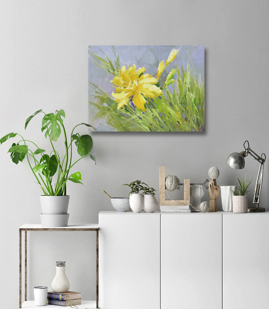 12x16 oil painting on canvas of yellow daylily flowers 22010523 image 1