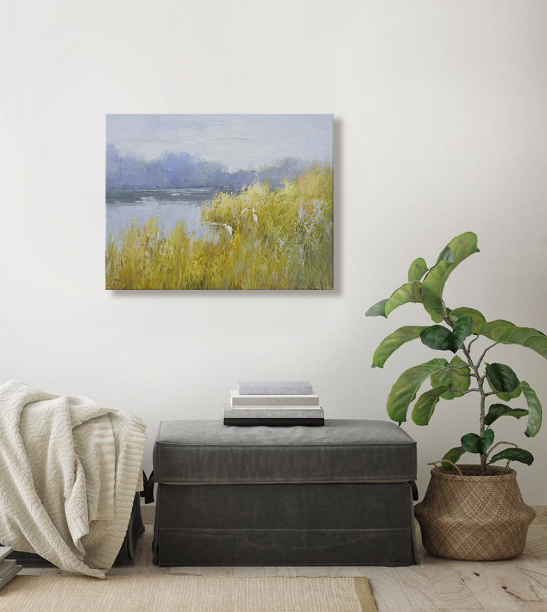 12x16 oil painting on canvas of egrets in marsh landscape 22010526 image 1