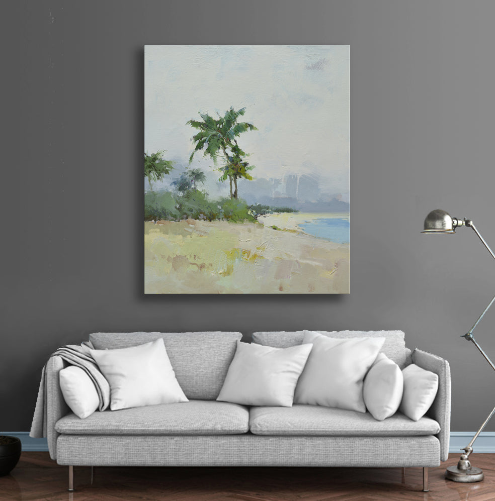 20x24 oil painting of modern beach landscape with palm tree 32071011 image 1