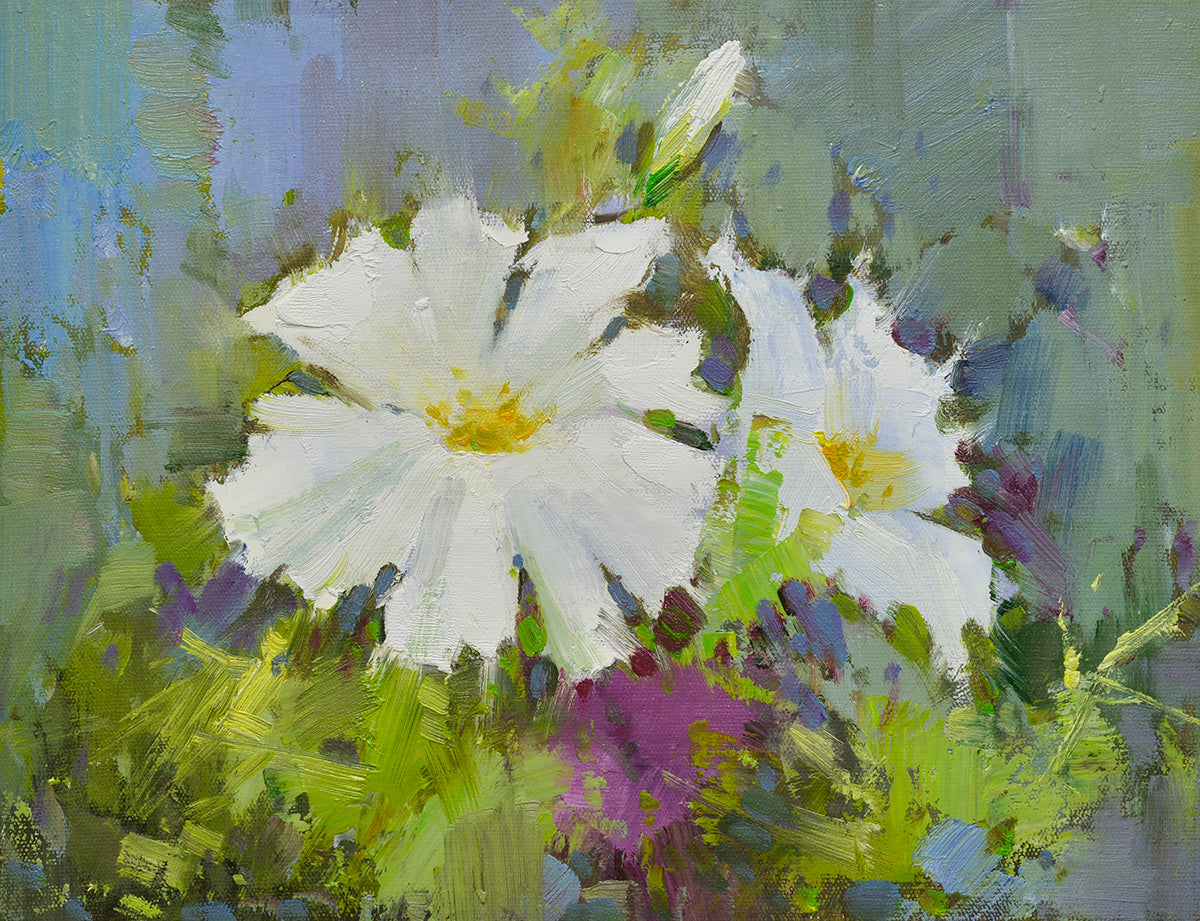 12x16 oil painting on canvas of white petunia flowers 22010535 image 0