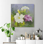 16x16 oil painting of petunia flowers white and purple 22010508 image 1
