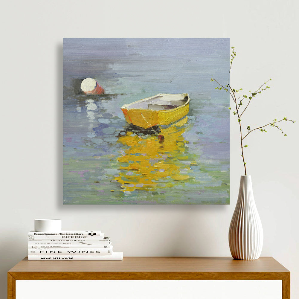16x16 oil painting on canvas of little boat on water 22010502 image 1