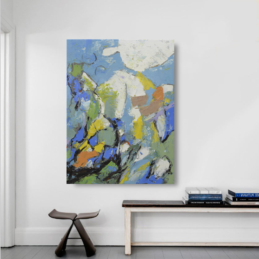 Studio art 36X48 large abstract oil painting on with bright colors S-81912604 image 1