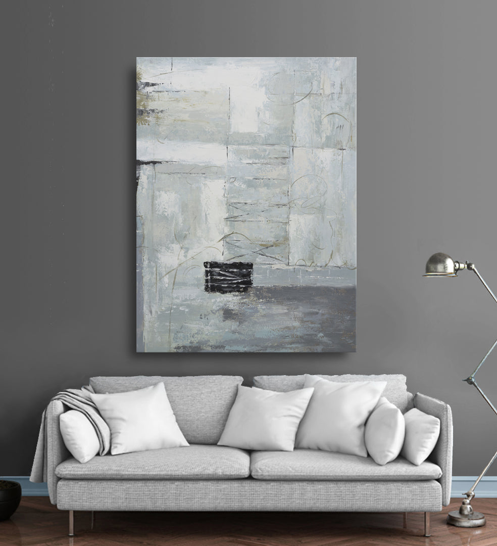 Studio art 36X48 large abstract oil painting on with B&W S-81912703 image 1