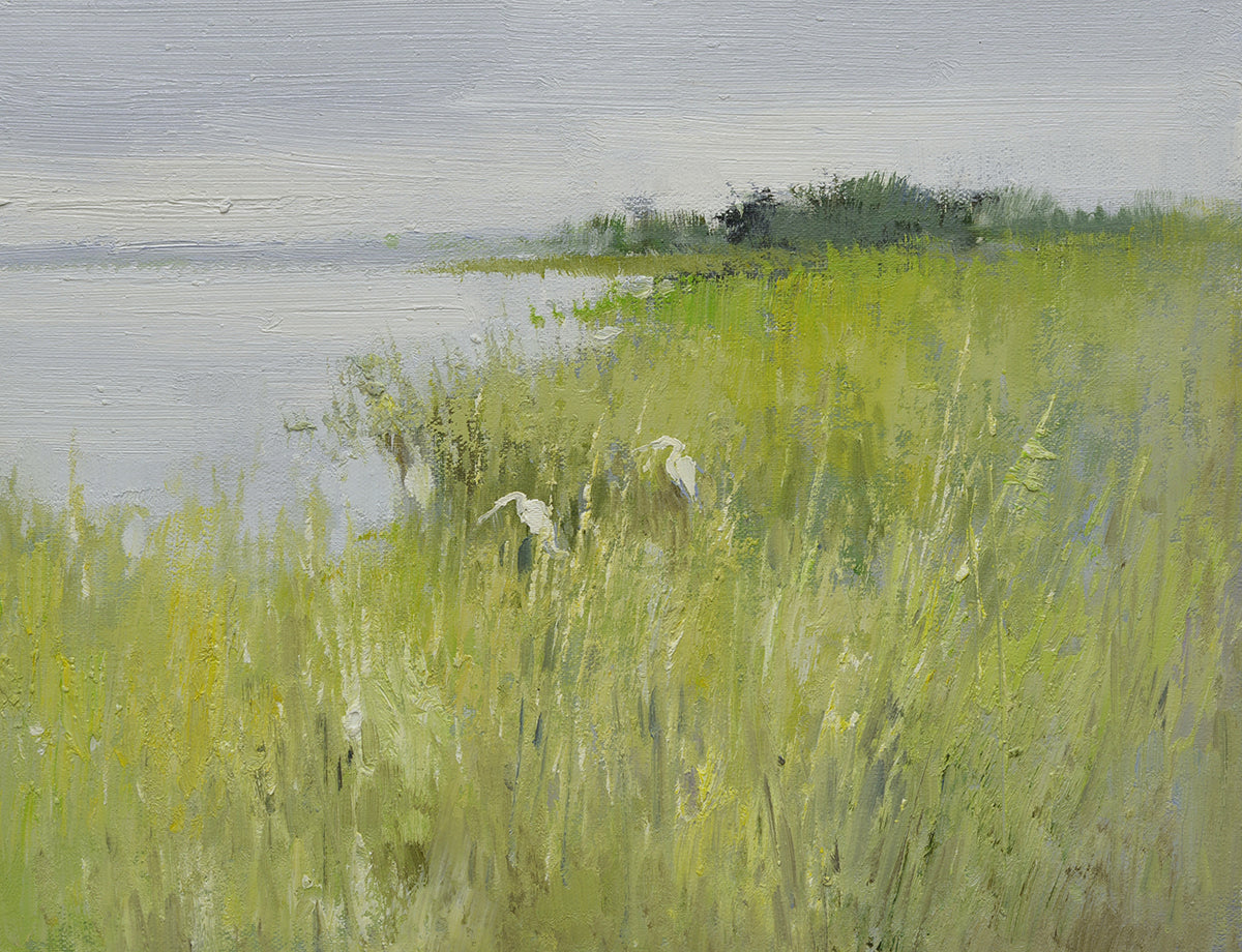 12x16 oil painting on canvas of egrets in marsh landscape 22010531 image 0
