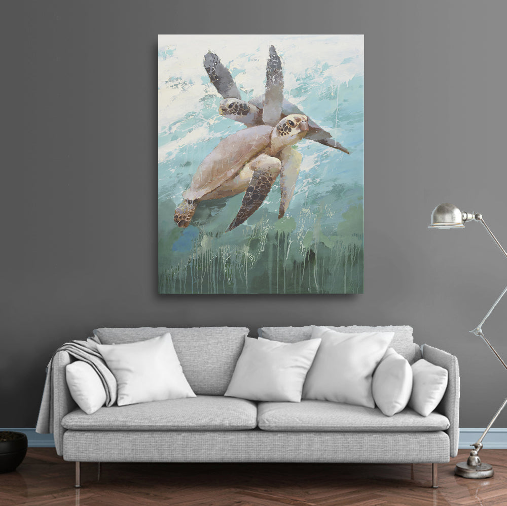 Modern Giclee on canvas of 2 sea turtles in ocean 72071023G image 1
