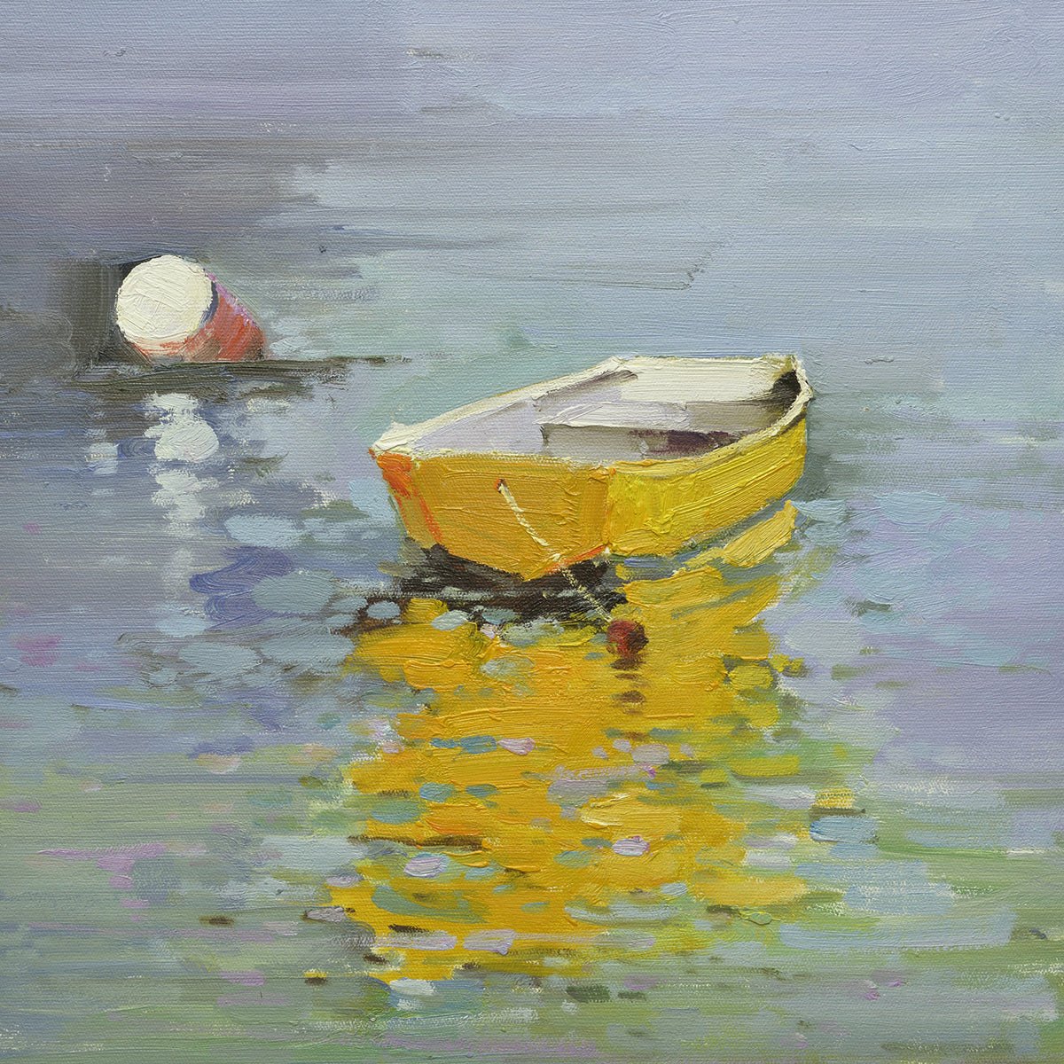 16x16 oil painting on canvas of little boat on water 22010502 image 0