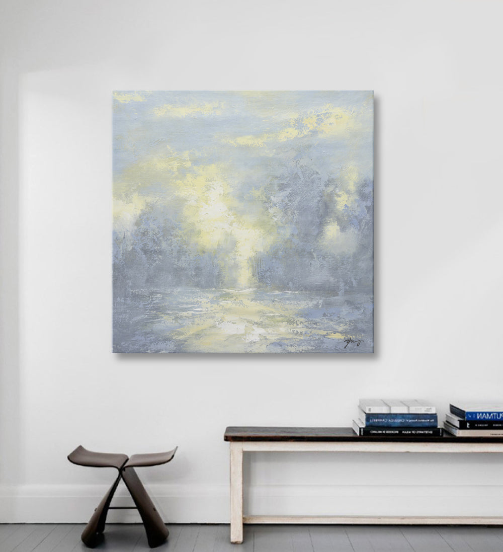 Studio art 35X35 large abstract gray landscape oil painting S-71912104 image 1