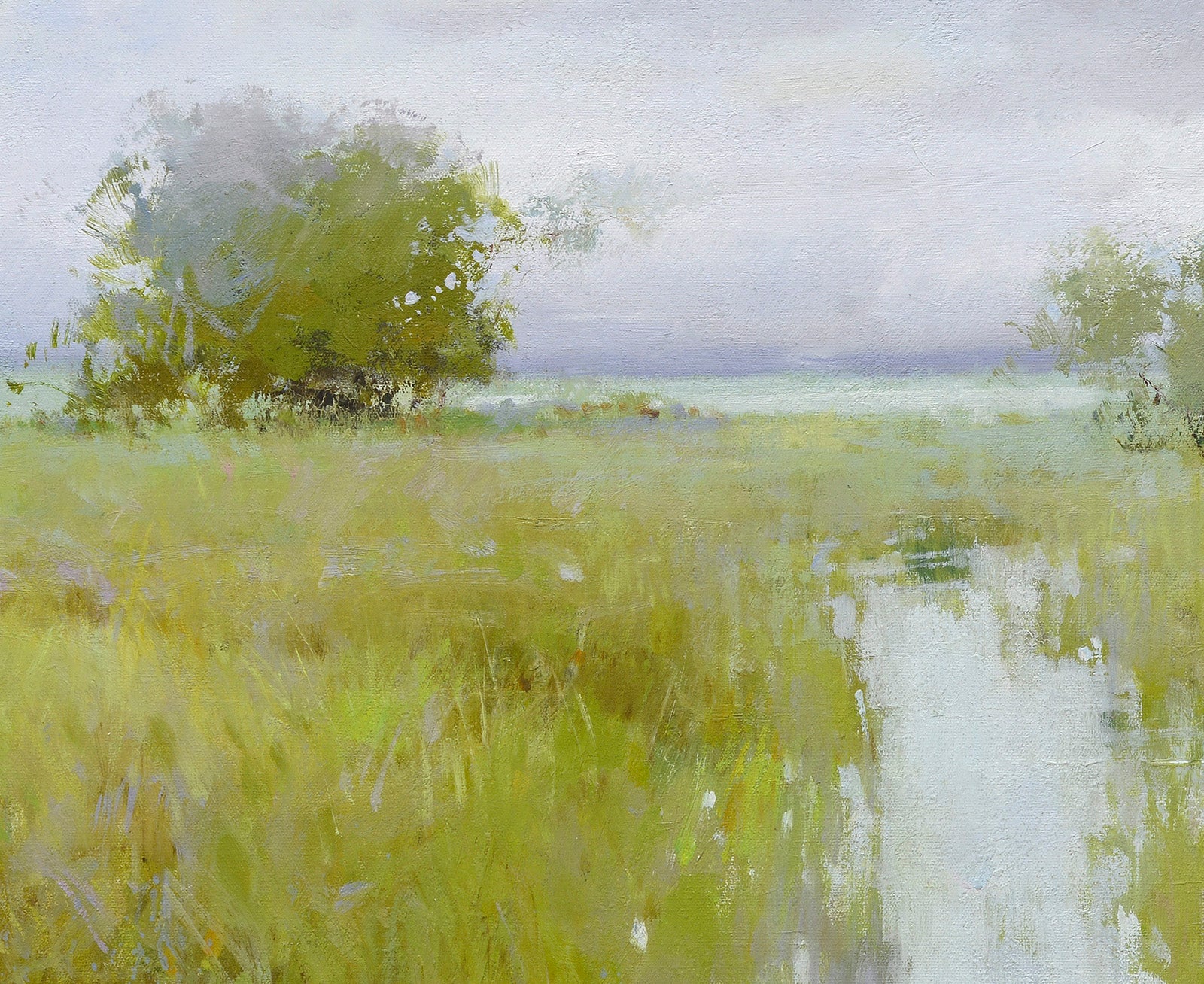 Original Oil Painting – "Sky in the Marsh" | Wetland Water Reflection | Serene Nature Landscape Art