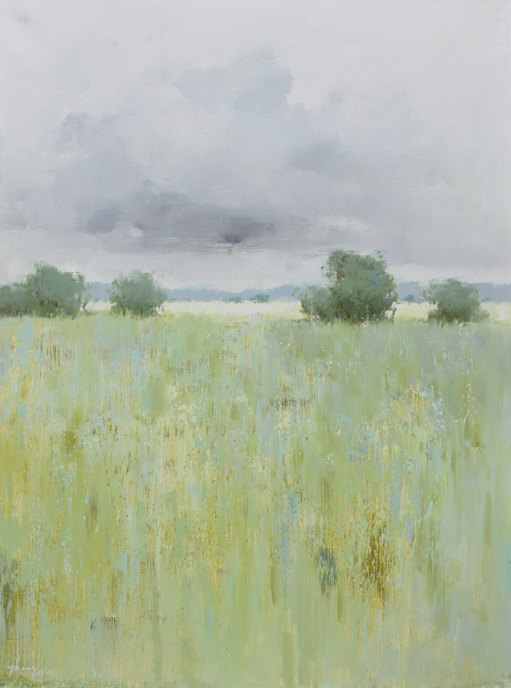 Original Oil Painting – "Whispers Before Rain" | Impressionist Green Meadow Landscape | Hand-Painted Fine Art