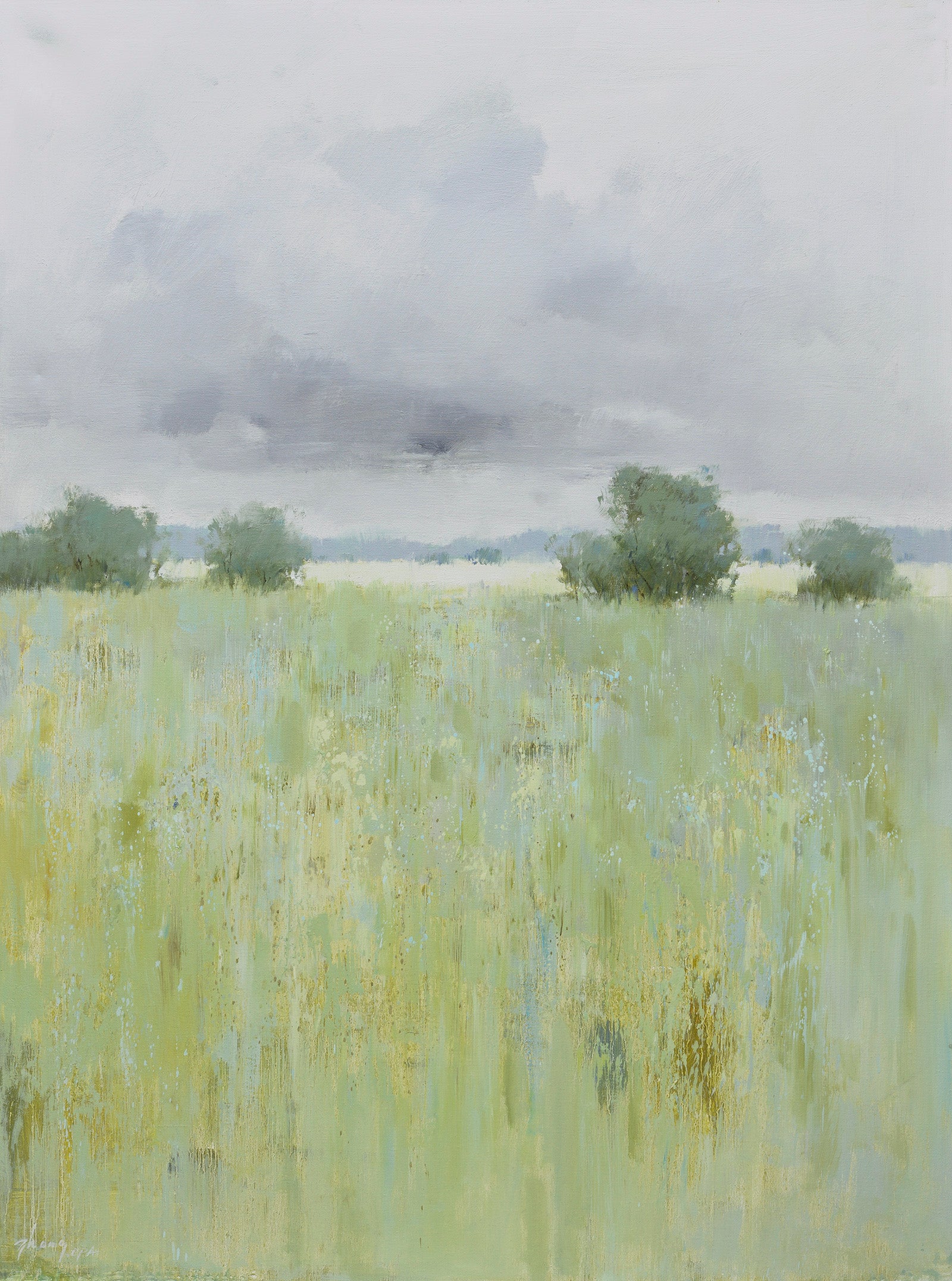 Original Oil Painting – "Whispers Before Rain" | Impressionist Green Meadow Landscape | Hand-Painted Fine Art