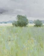 Original Oil Painting – "Whispers Before Rain" | Impressionist Green Meadow Landscape | Hand-Painted Fine Art