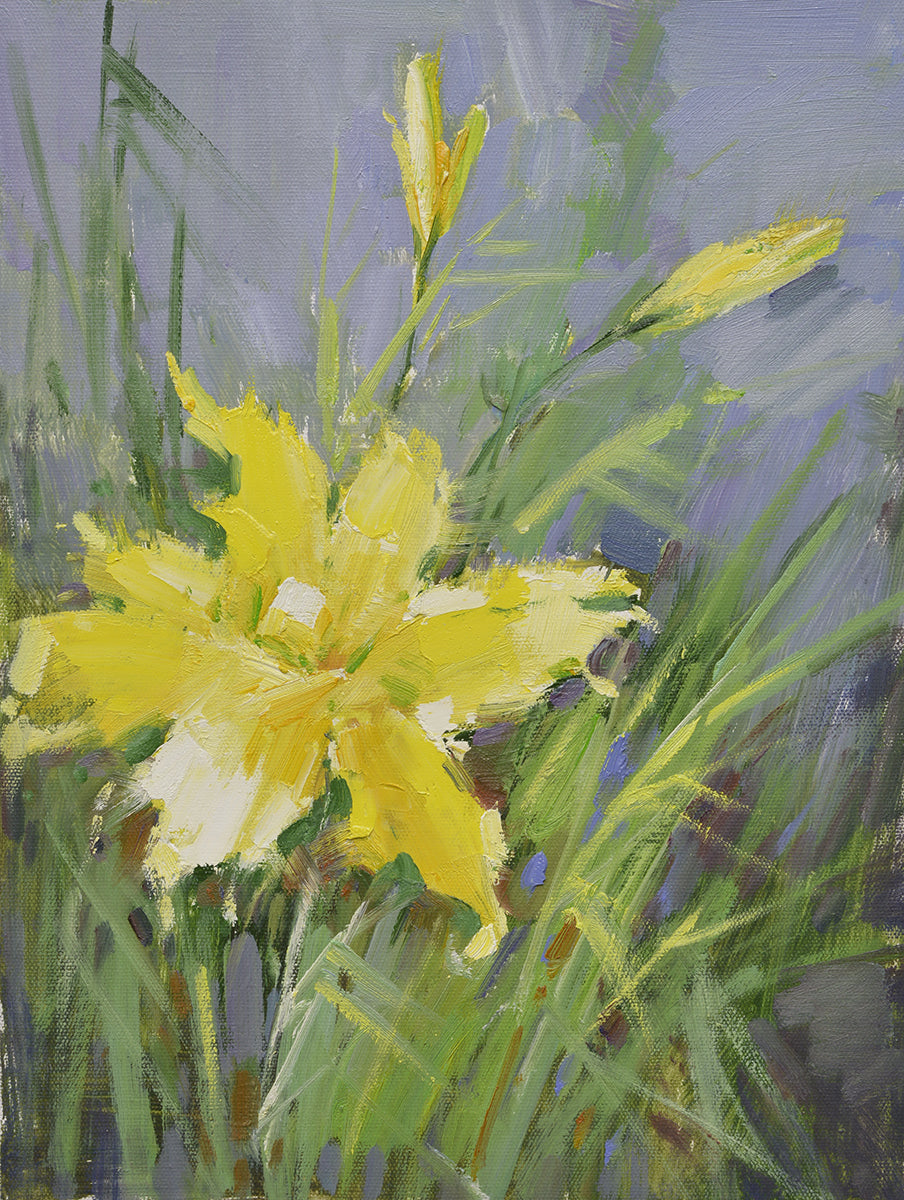 12x16 oil painting on canvas of yellow daylily flowers 22010524 image 0
