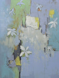 Studio Art 36X48 large abstract oil painting with white flowers S-81912509 image 0
