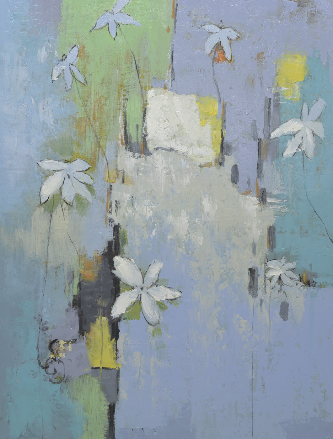 Studio Art 36X48 large abstract oil painting with white flowers S-81912509 image 0
