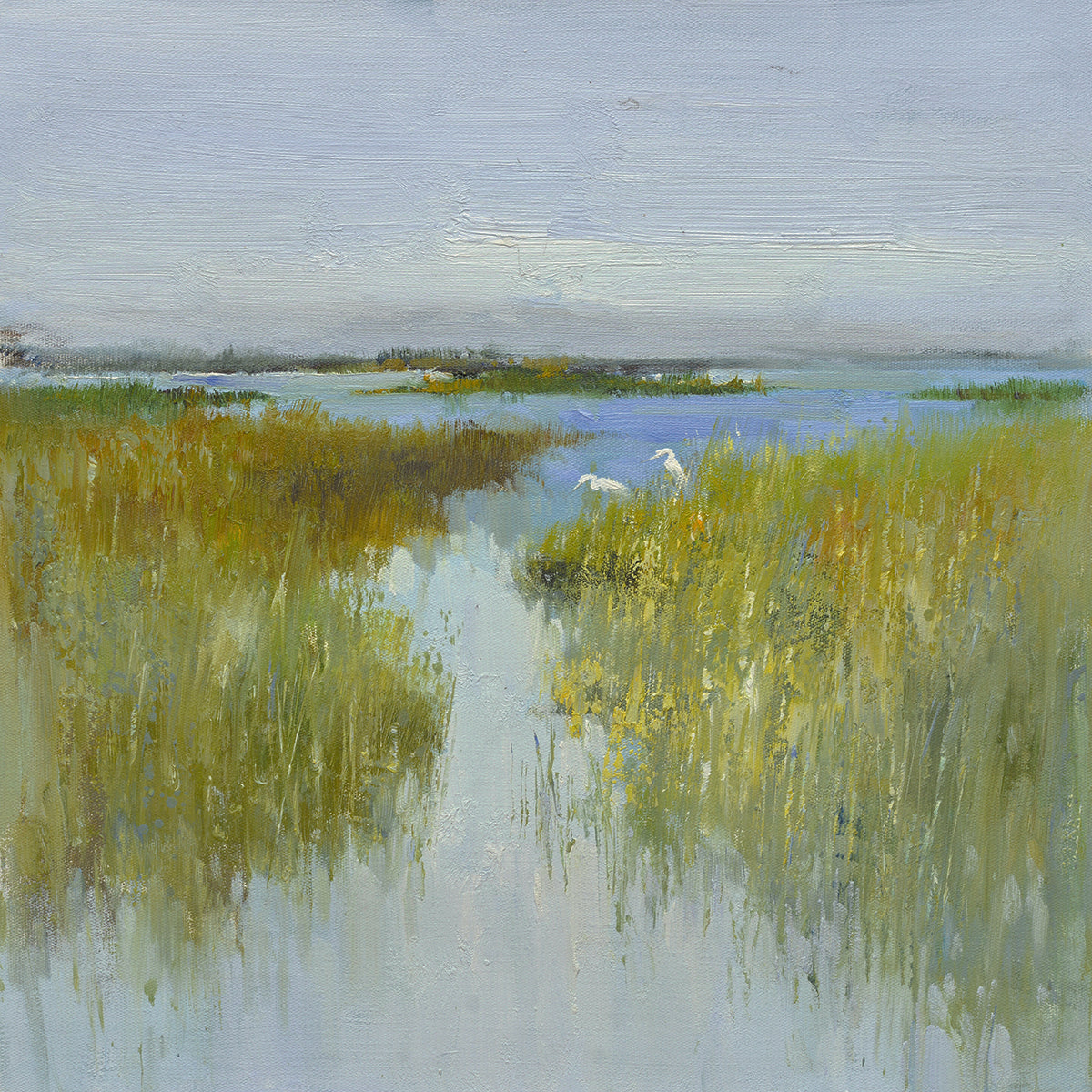 16x16 oil painting on canvas of marsh with egrets 22010503 image 0