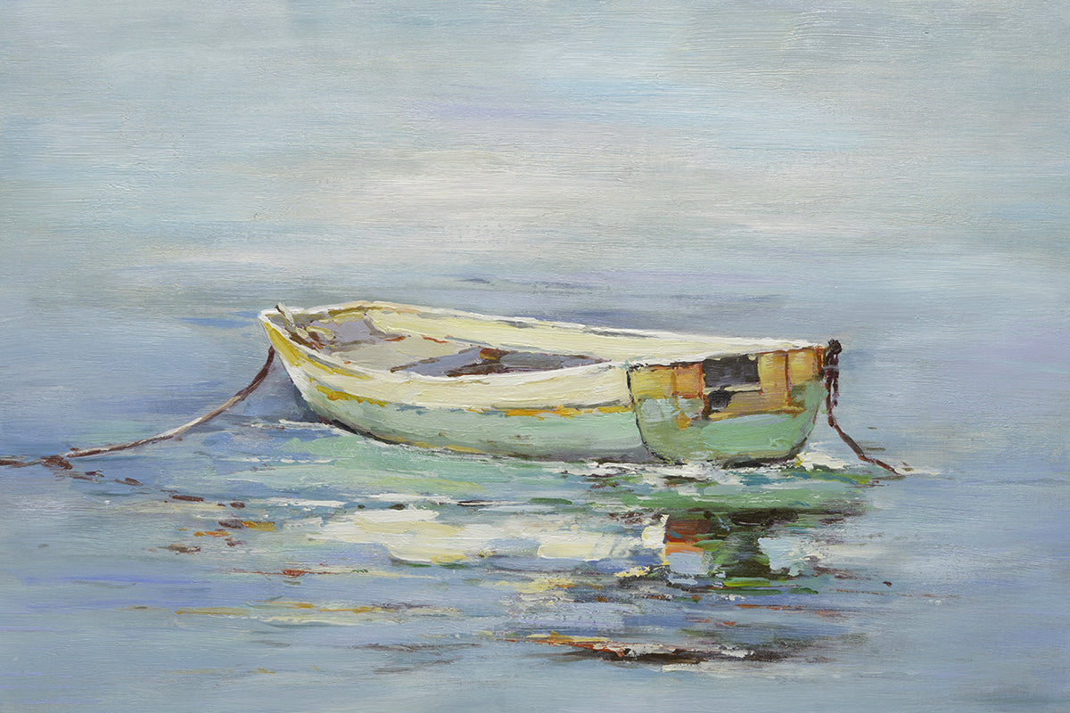 24x36 oil painting on canvas of green boat on water 42010105 image 0