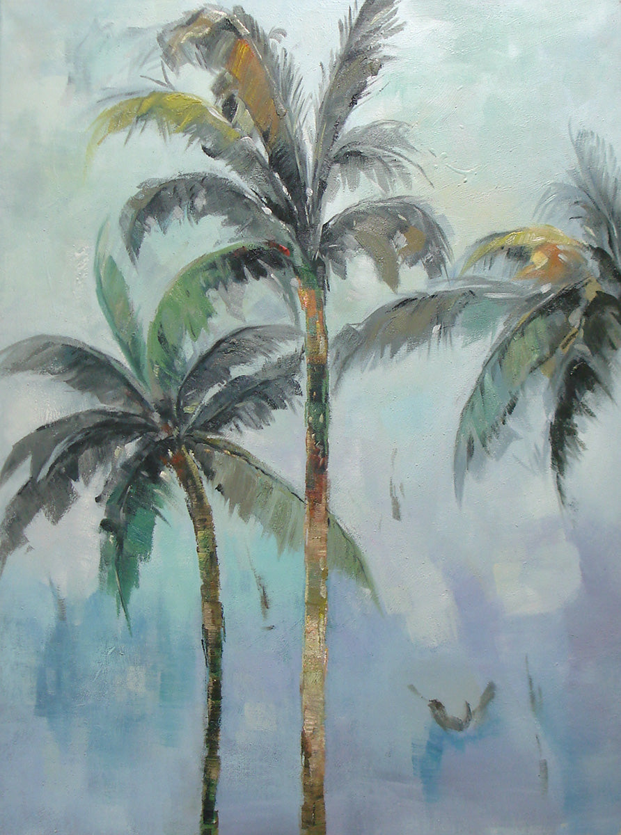 Palm tree landscape oil painting, 36x48, cool color image 0