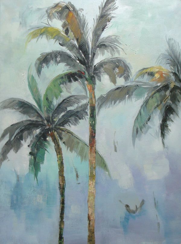 Palm tree landscape oil painting, 36x48, cool color image 0