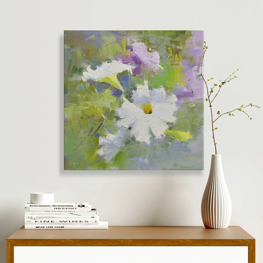 16x16 oil painting of petunia flowers white and purple 22010509 image 1