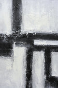 24x36 b&w abstract oil painting on canvas with blue flowers ST 1012 image 0