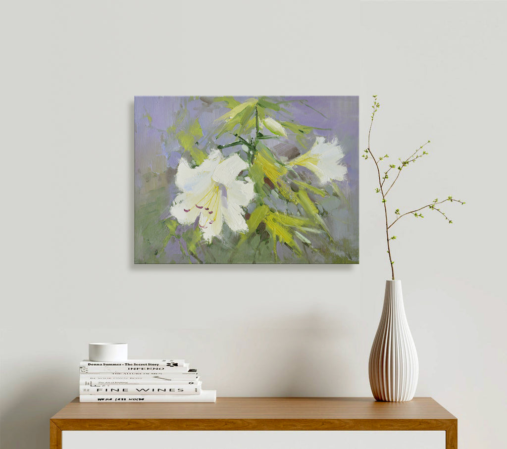 12x16 oil painting on canvas of white daylily flowers 22010521 image 1