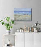 12x16 oil painting on canvas of white boat on beach 22010538 image 1