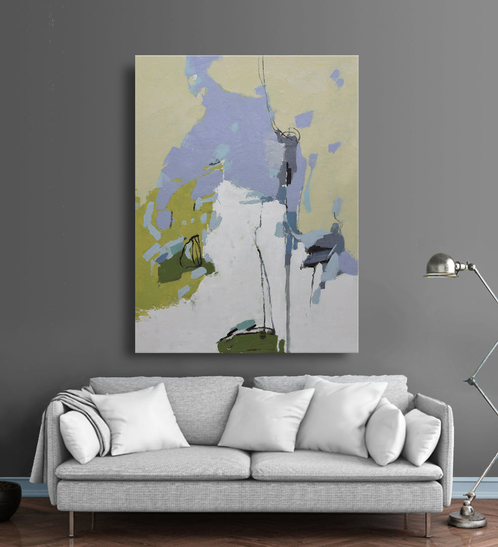 Studio art 36X48 large abstract oil painting with yellow S-81912401 image 1