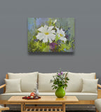 12x16 oil painting on canvas of white petunia flowers 22010535 image 1