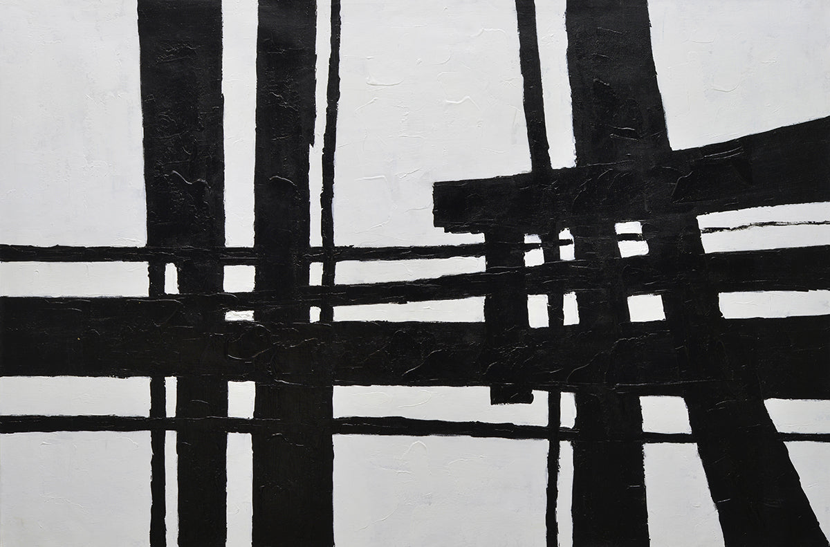 40x60 Large abstract black & white oil painting on canvas 91900609 image 0