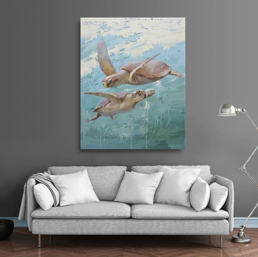 36x48 Modern oil painting of 2 sea turtles  in ocean 72071027 image 1