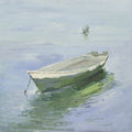 16x16 oil painting on canvas of green boat on water 22010501 image 0