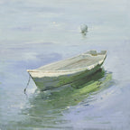 16x16 oil painting on canvas of green boat on water 22010501 image 0