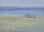 12x16 oil painting on canvas of white boat on beach 22010538 image 0