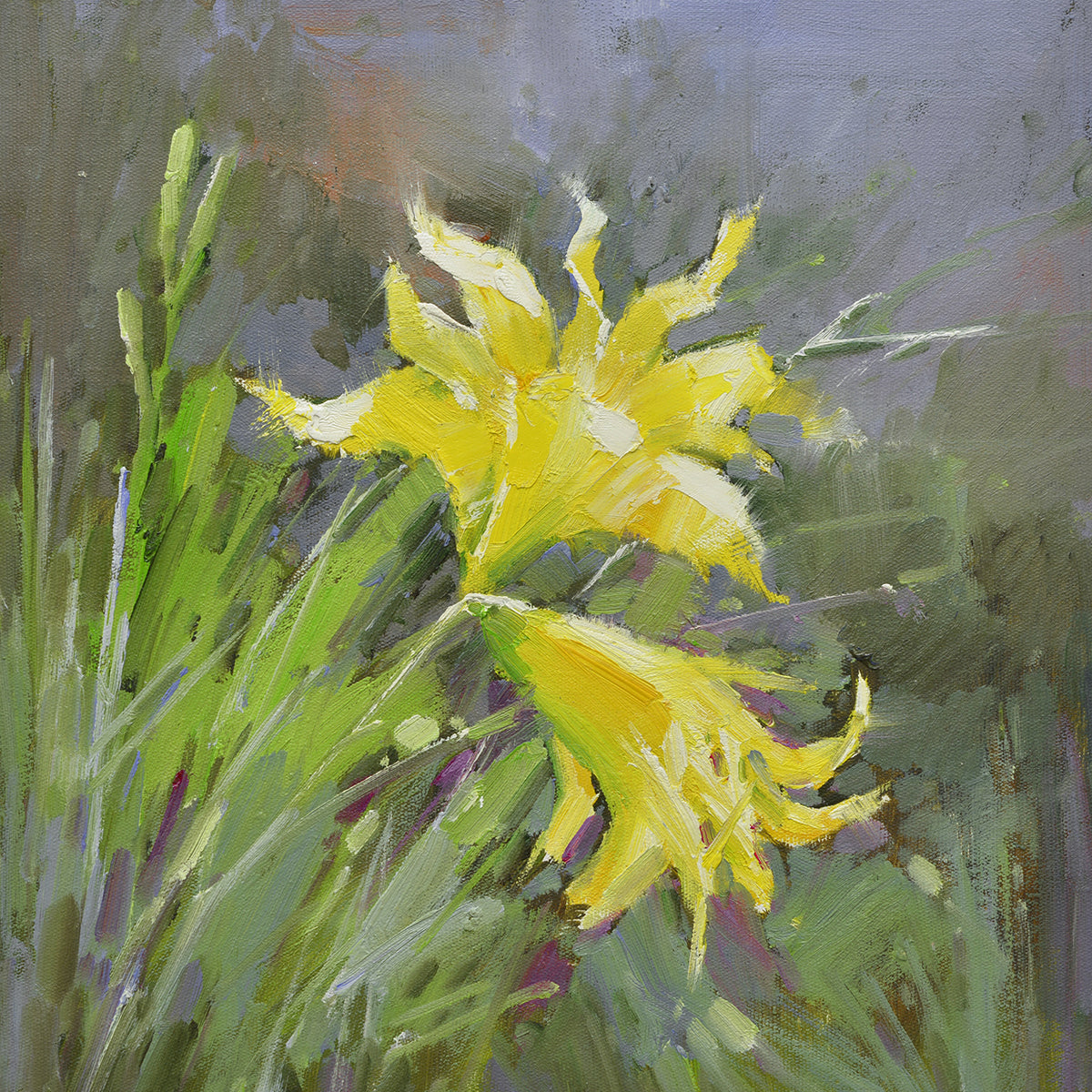 16x16 oil painting of yellow daylily flowers 22010518 image 0